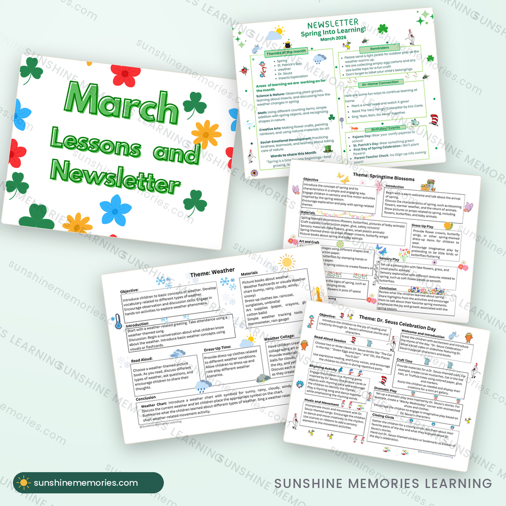 March Lesson Plans & Newsletter: cover and sample pages