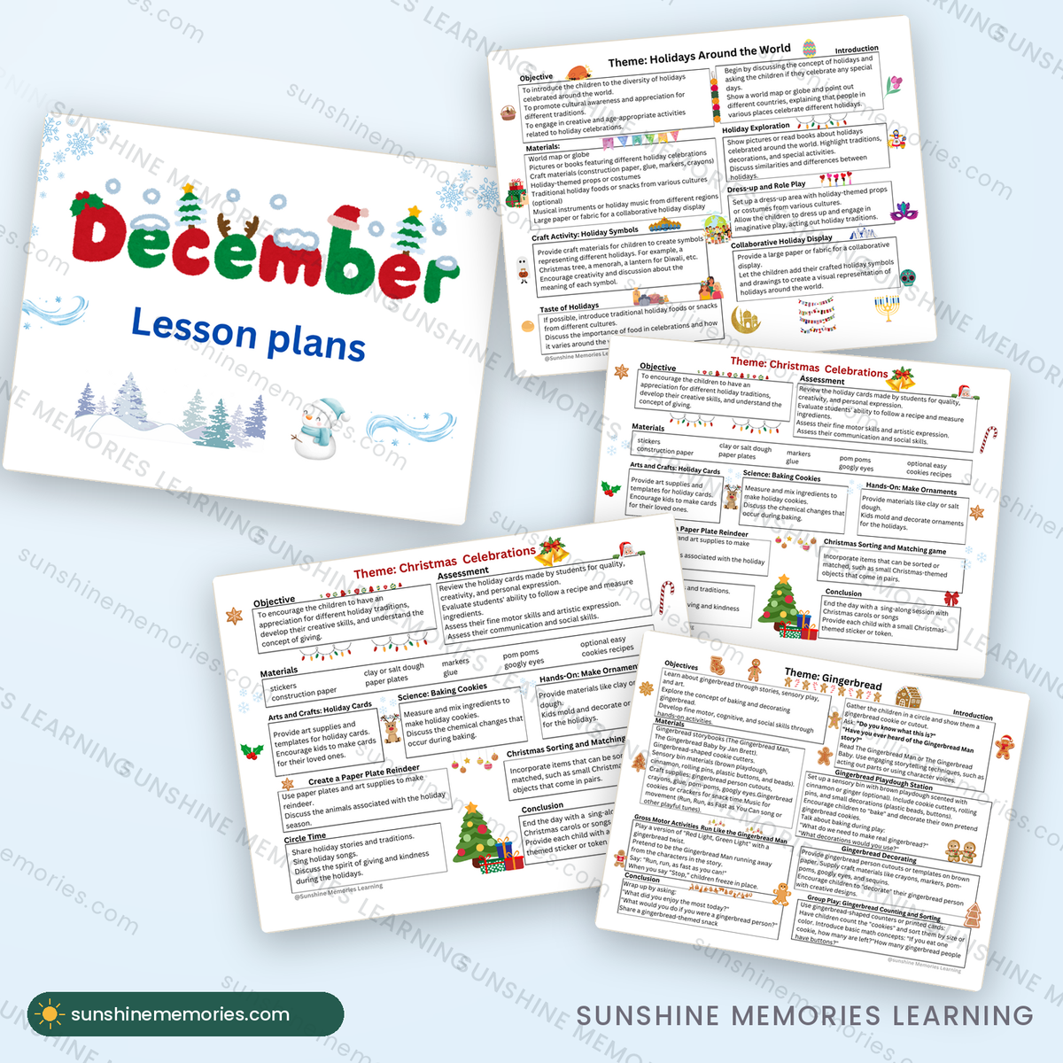 December Lesson Plans: cover and sample themed week pages