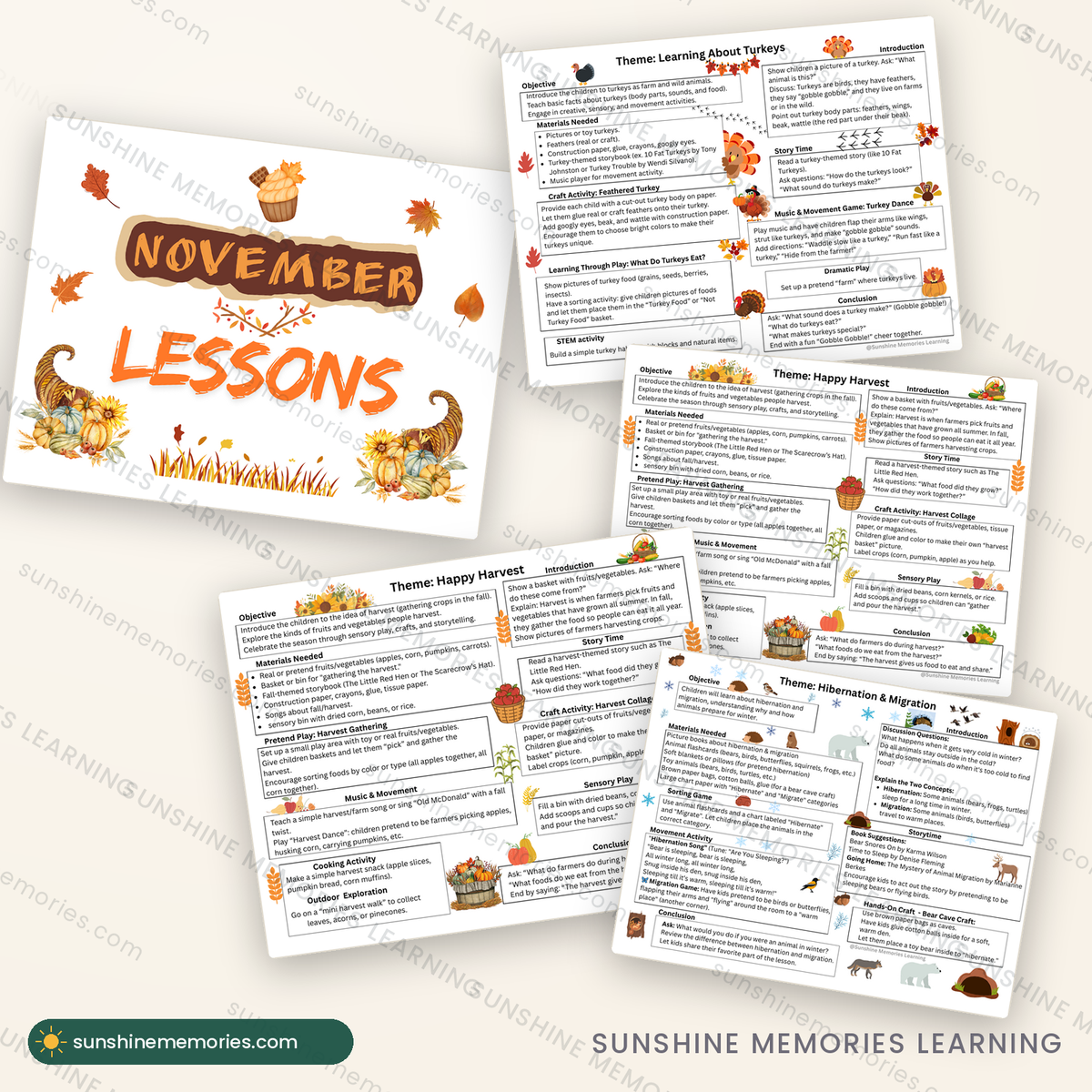 November Lesson Plans: cover and sample themed week pages