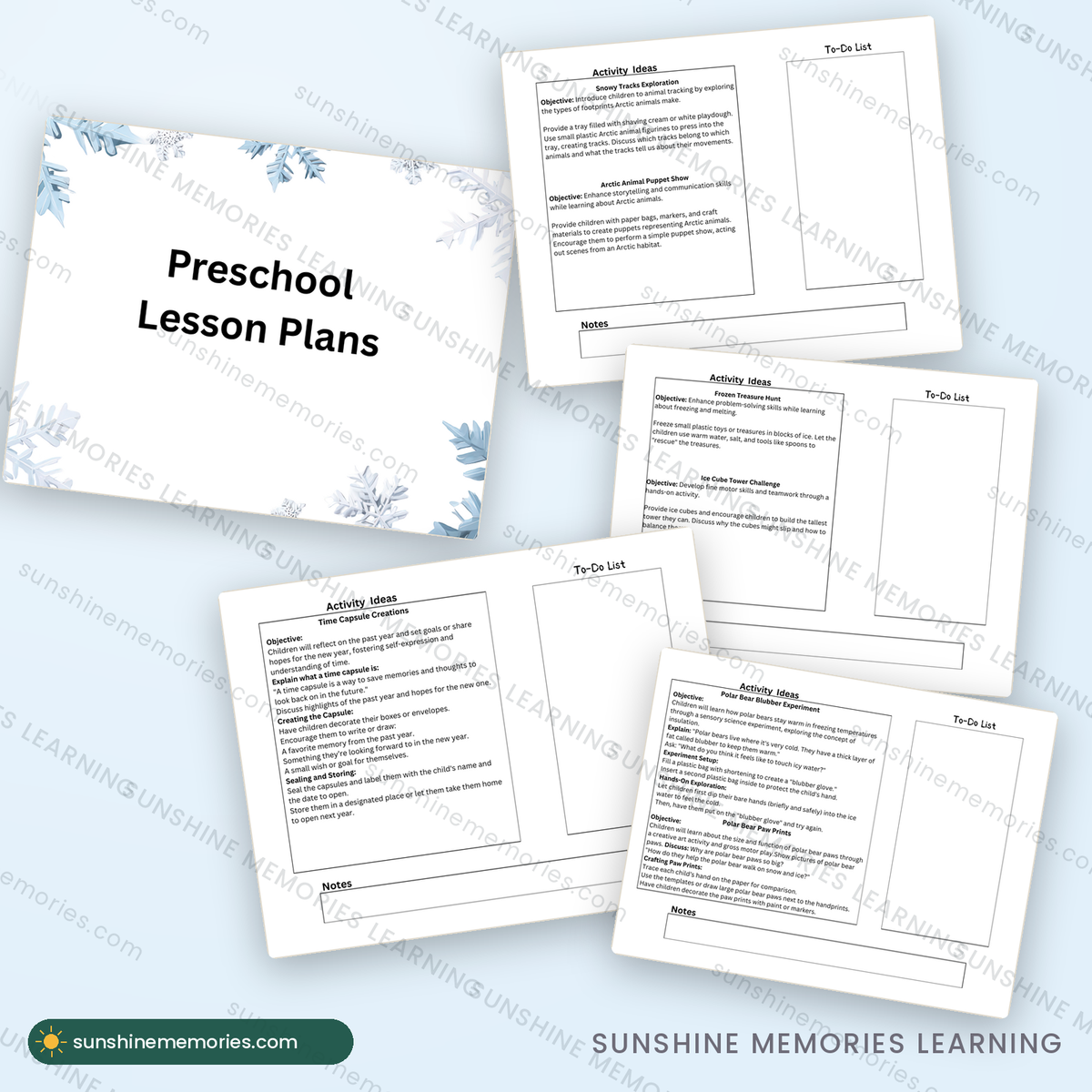 January Lesson Plans: cover and sample winter theme pages