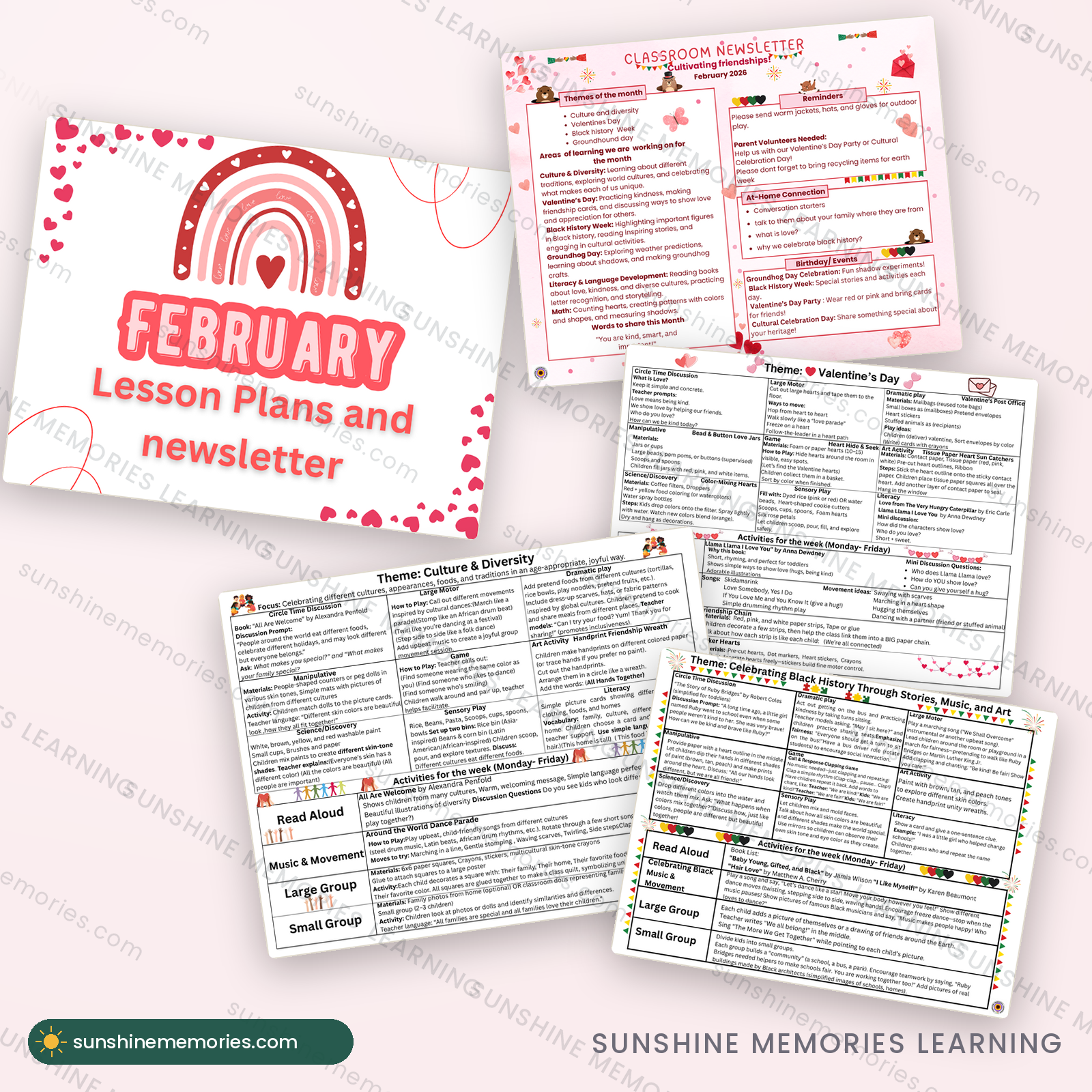February Lesson Plans & Newsletter: cover and sample pages