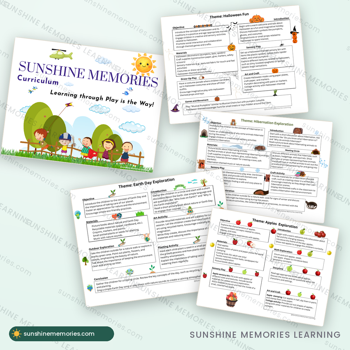 52-Week Preschool Curriculum: cover and sample lesson pages from the full-year plan