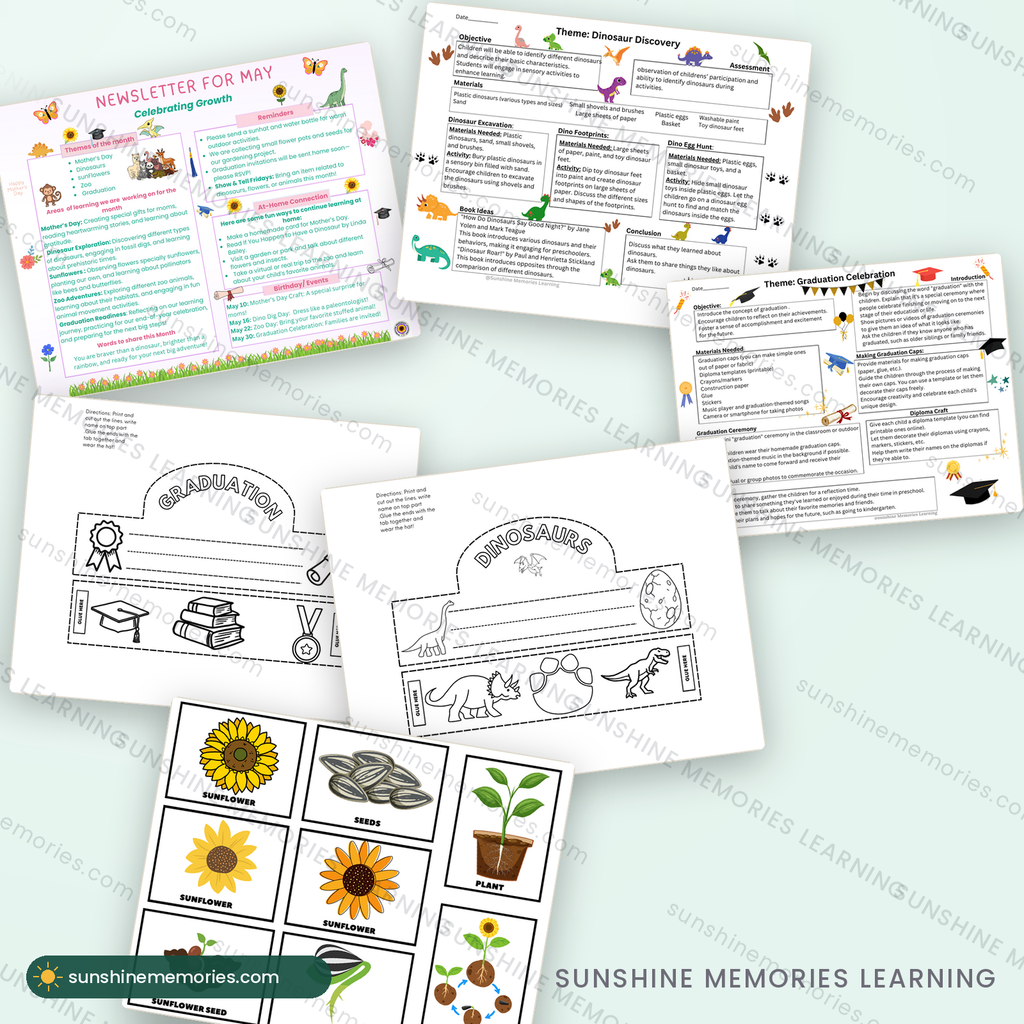 Inside the May pack: dinosaurs, Mother's Day, graduation, zoo animals and sunflowers