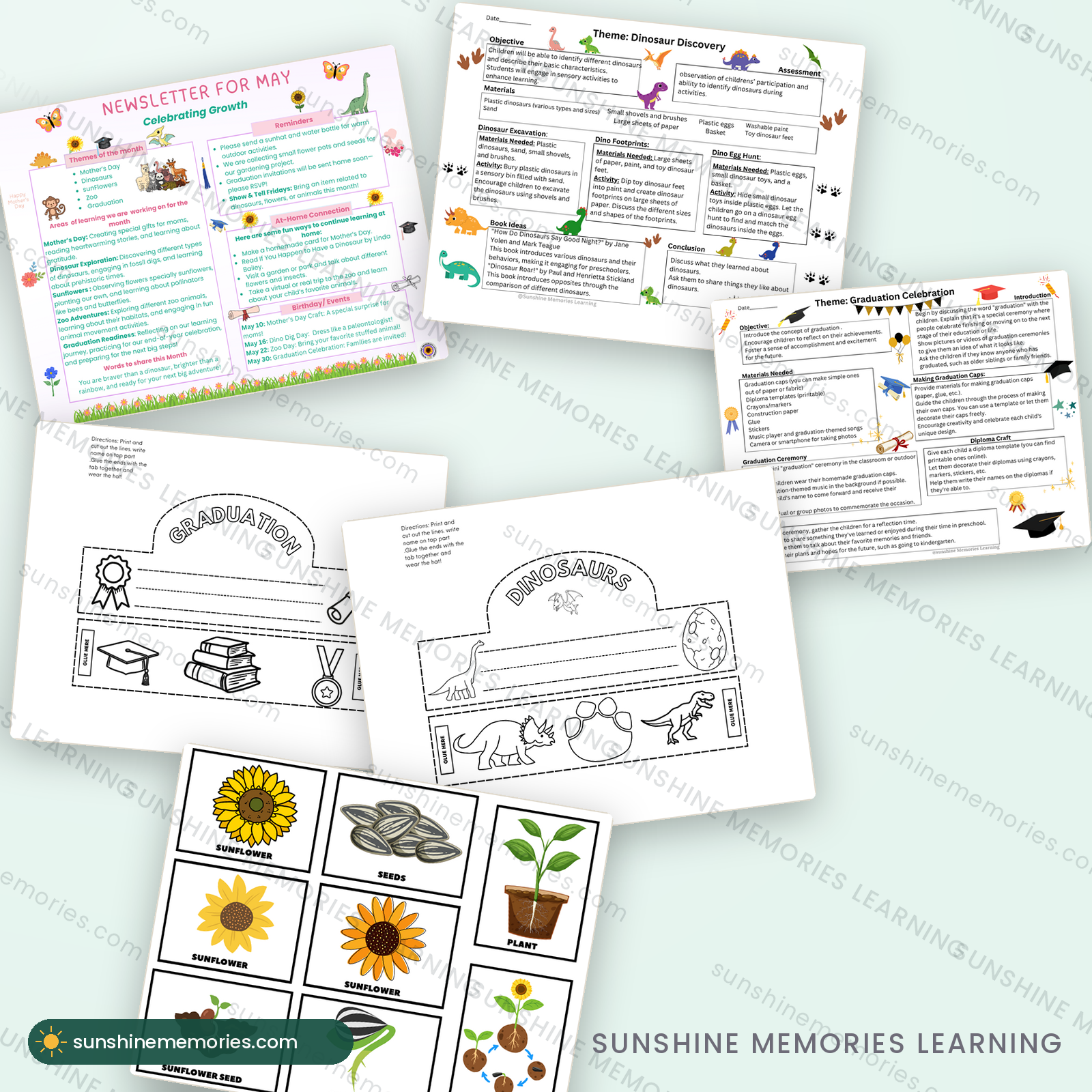 Inside the May pack: dinosaurs, Mother's Day, graduation, zoo animals and sunflowers