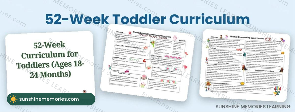 Toddler curriculum sample pages: Mother's Day and superheroes weeks