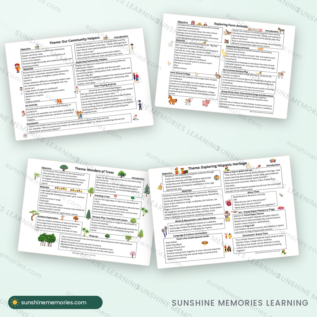 September lesson plan sample pages with objectives, materials and activities