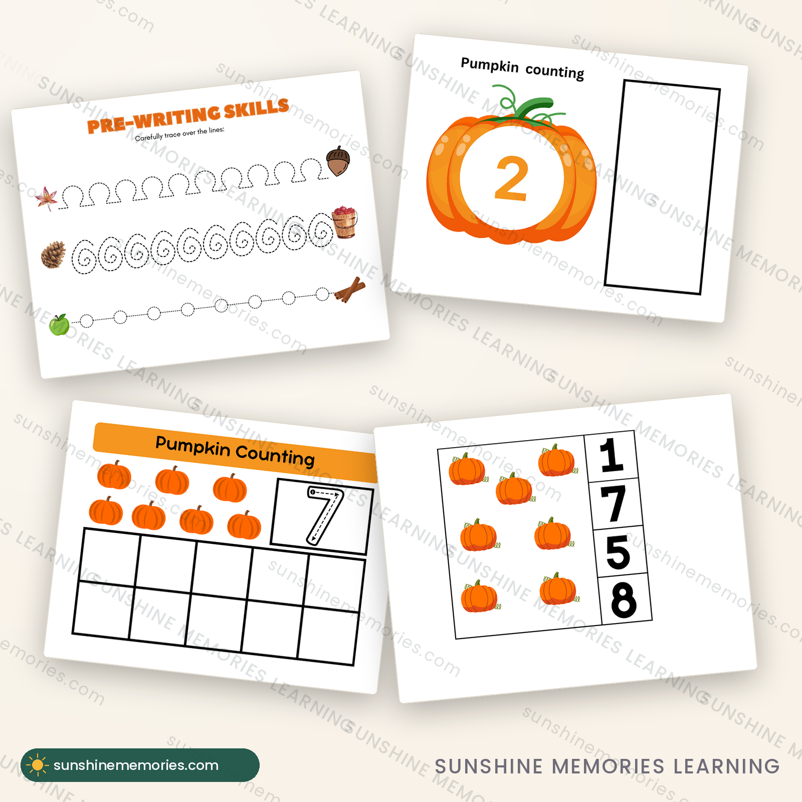 Pumpkin-themed math and literacy printables