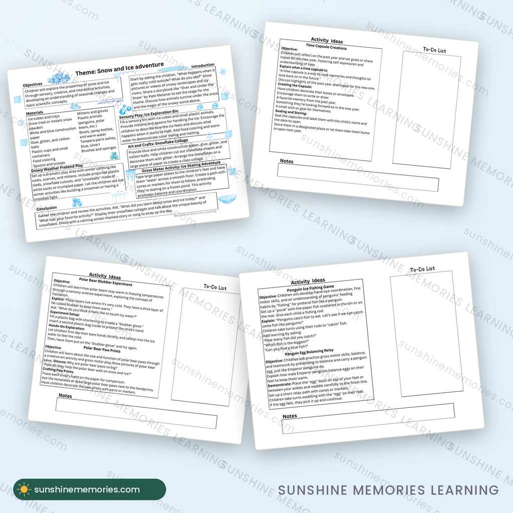 January lesson pages with low-prep winter activities