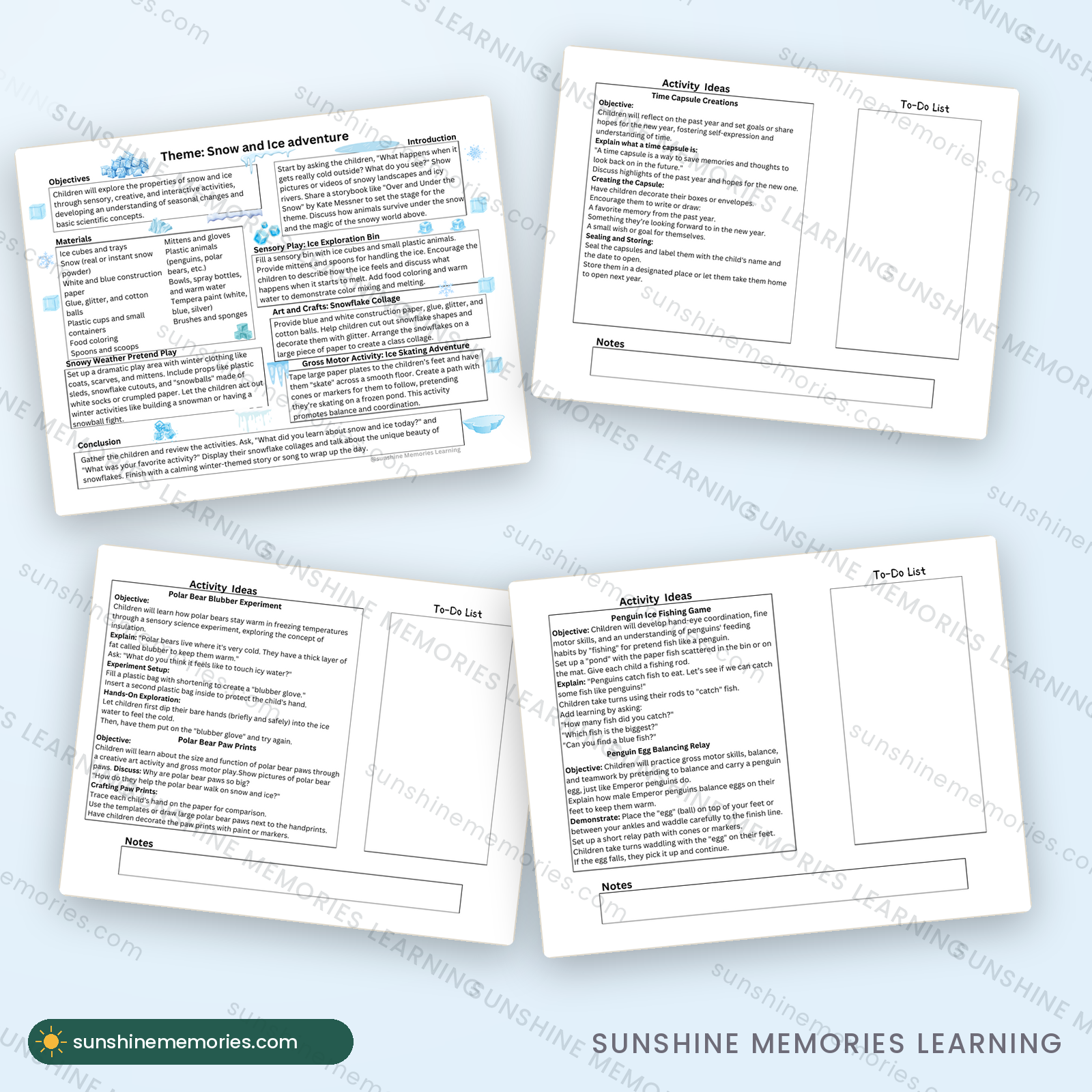January lesson pages with low-prep winter activities