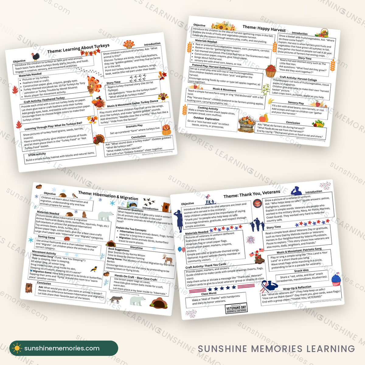 November lesson pages with activities and discussion prompts