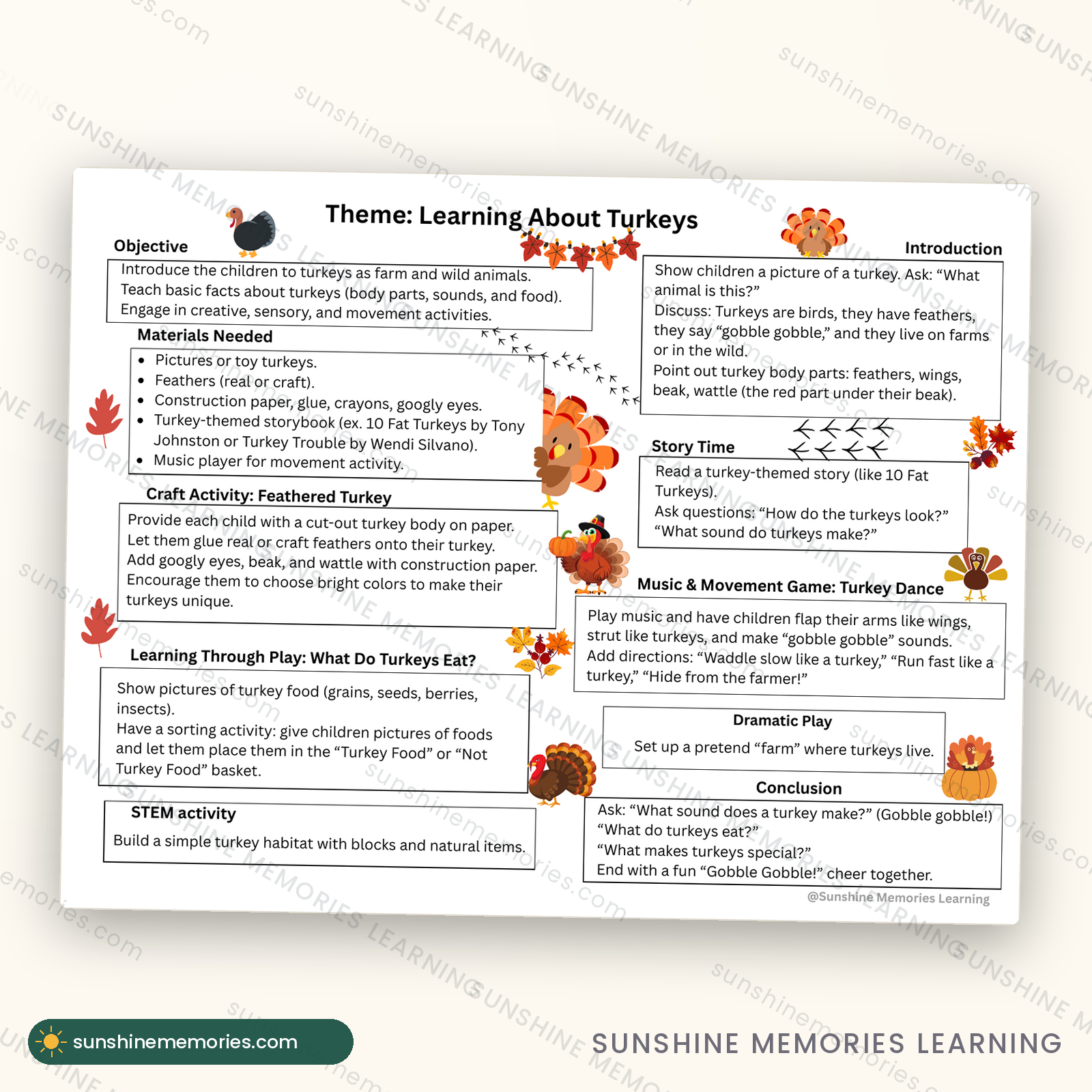 Full sample lesson page from the November Lesson Plans