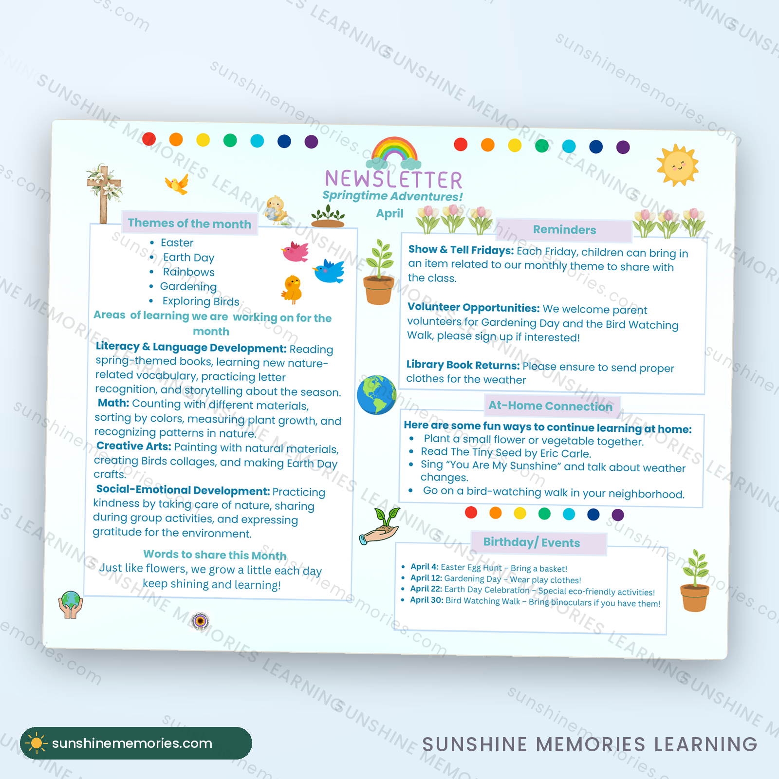 Full sample lesson page from the April Lesson Plans