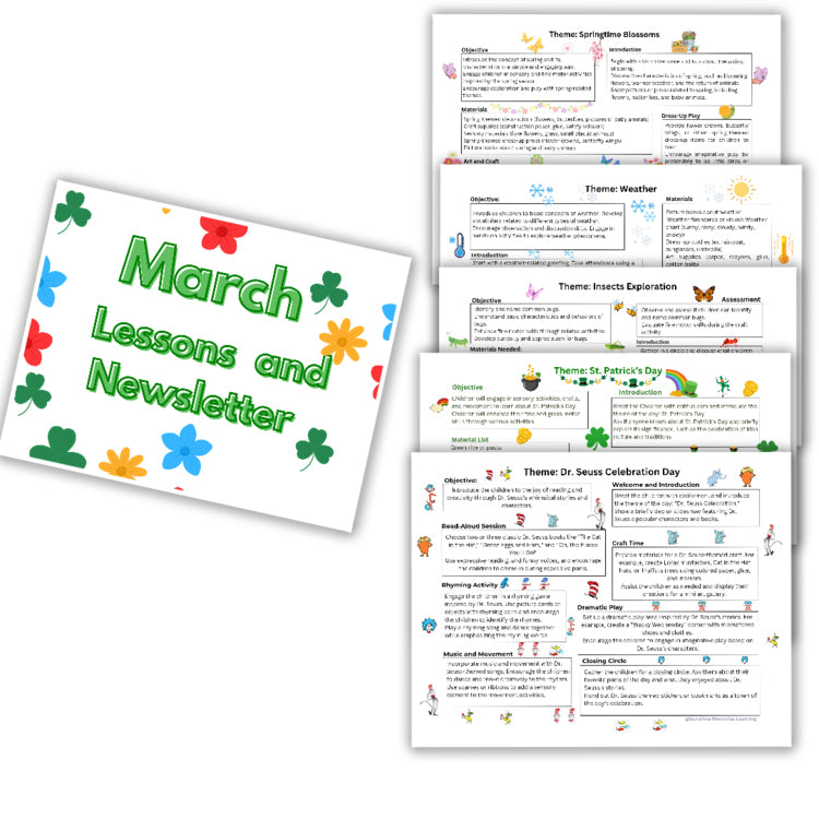 March Lesson Plans sample pages: St. Patrick's Day and Dr. Seuss weeks