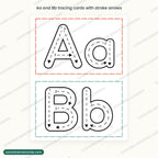 Aa and Bb tracing cards with numbered stroke arrows