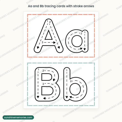 Aa and Bb tracing cards with numbered stroke arrows