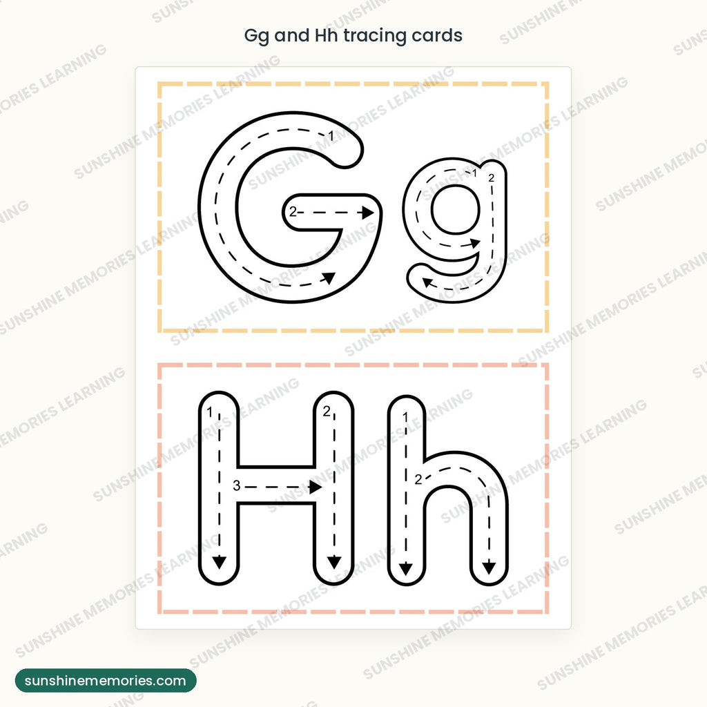 Gg and Hh letter tracing cards