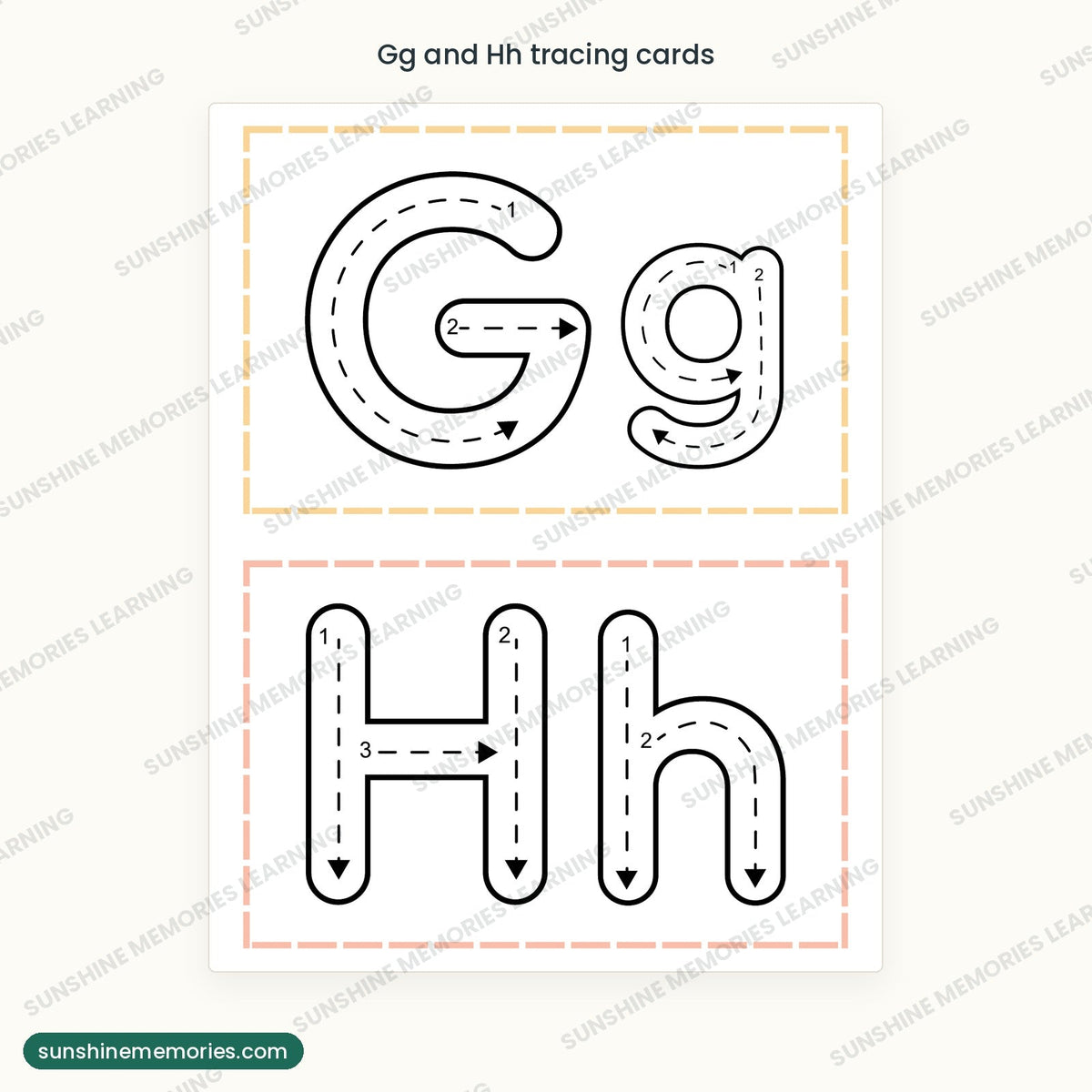 Gg and Hh letter tracing cards