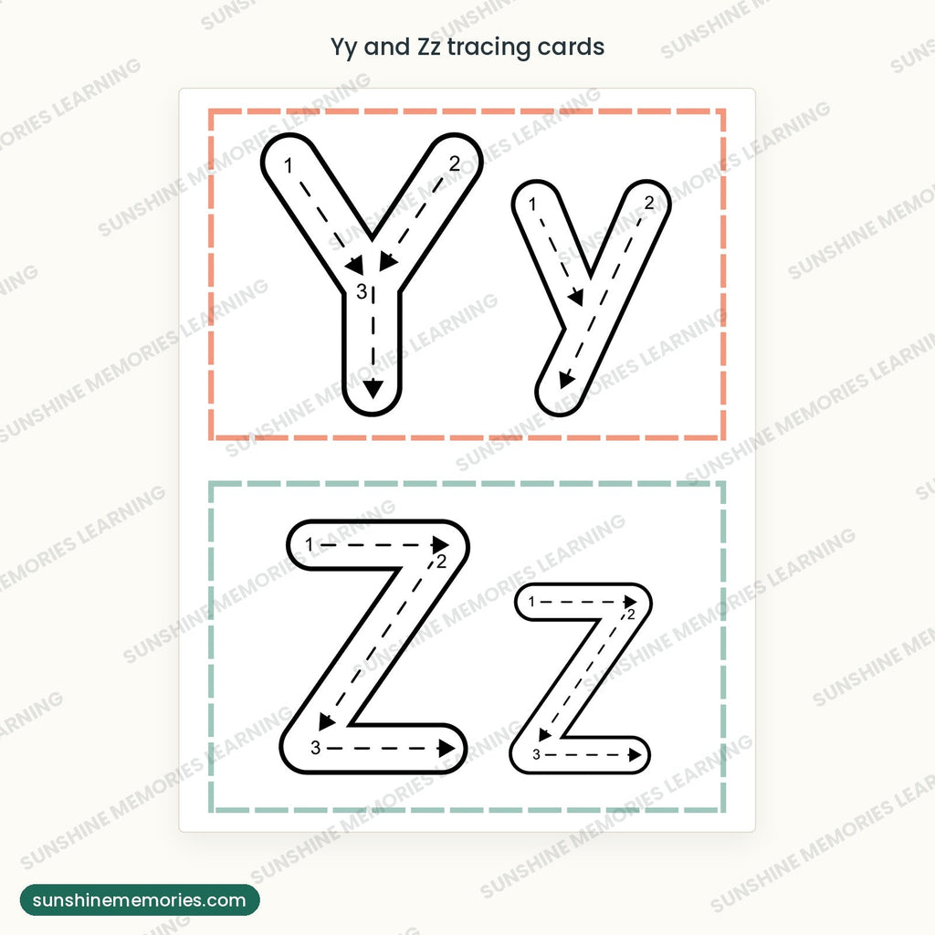 Yy and Zz letter tracing cards