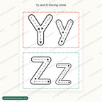 Yy and Zz letter tracing cards