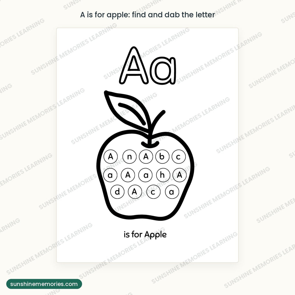 A is for apple letter hunt page, find and dab every A