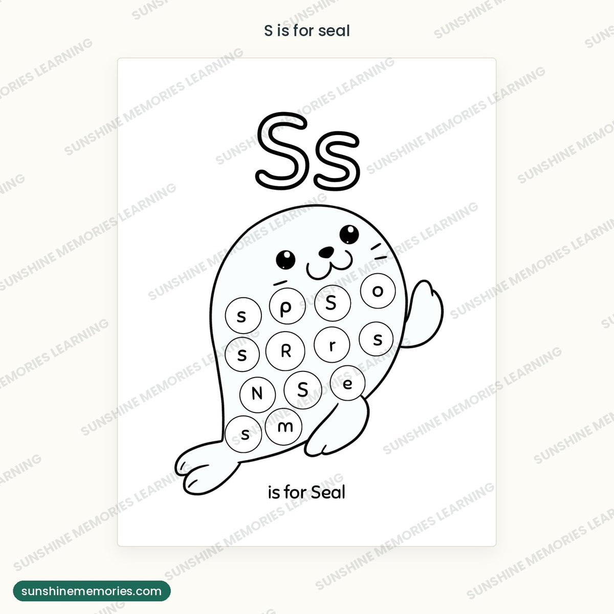 S is for seal dot marker letter hunt page