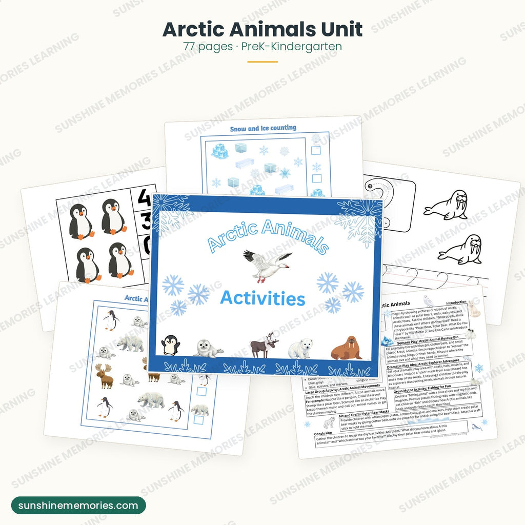 Arctic Animals Unit: 77 pages of lesson plans and printables for PreK and Kindergarten