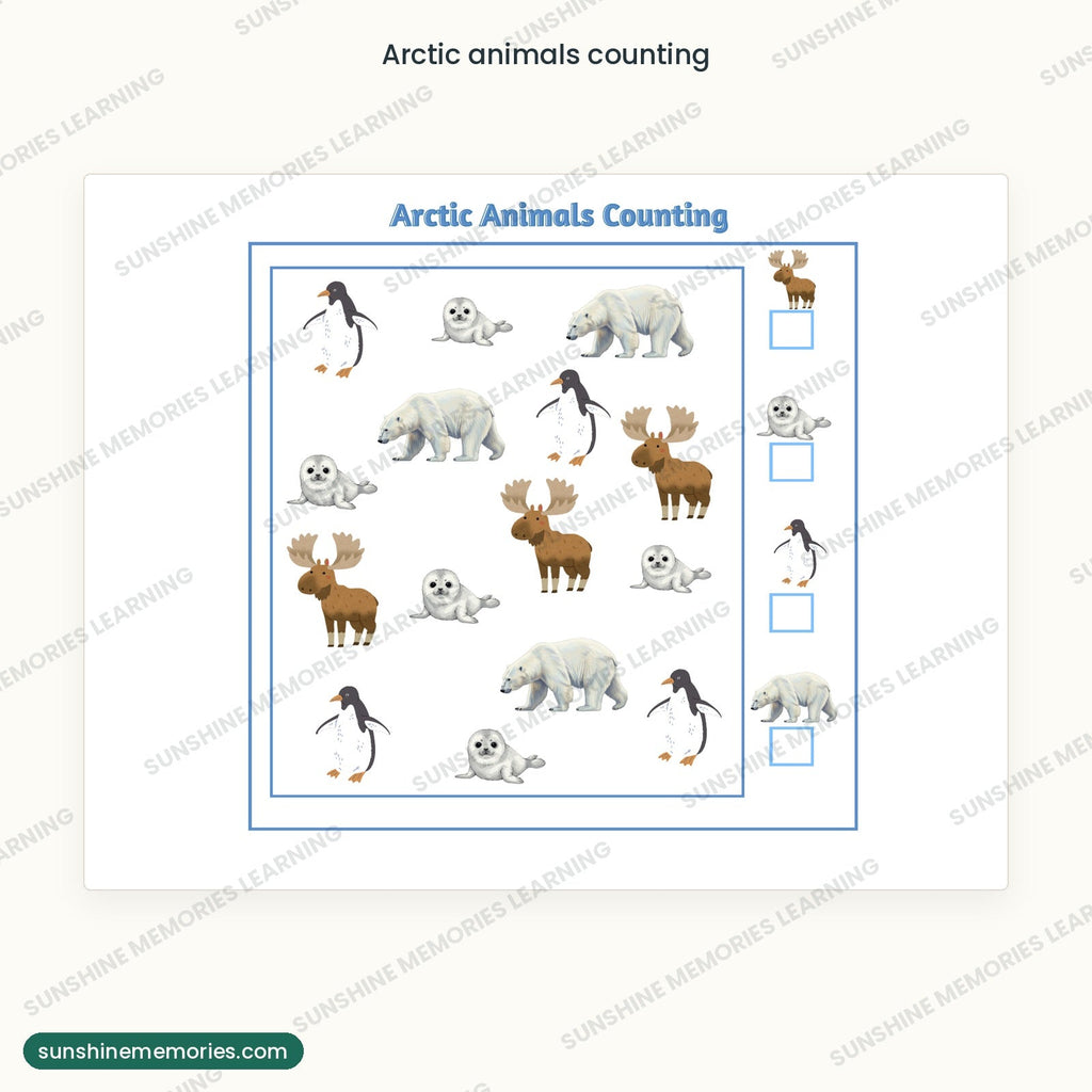 Arctic animals counting worksheet