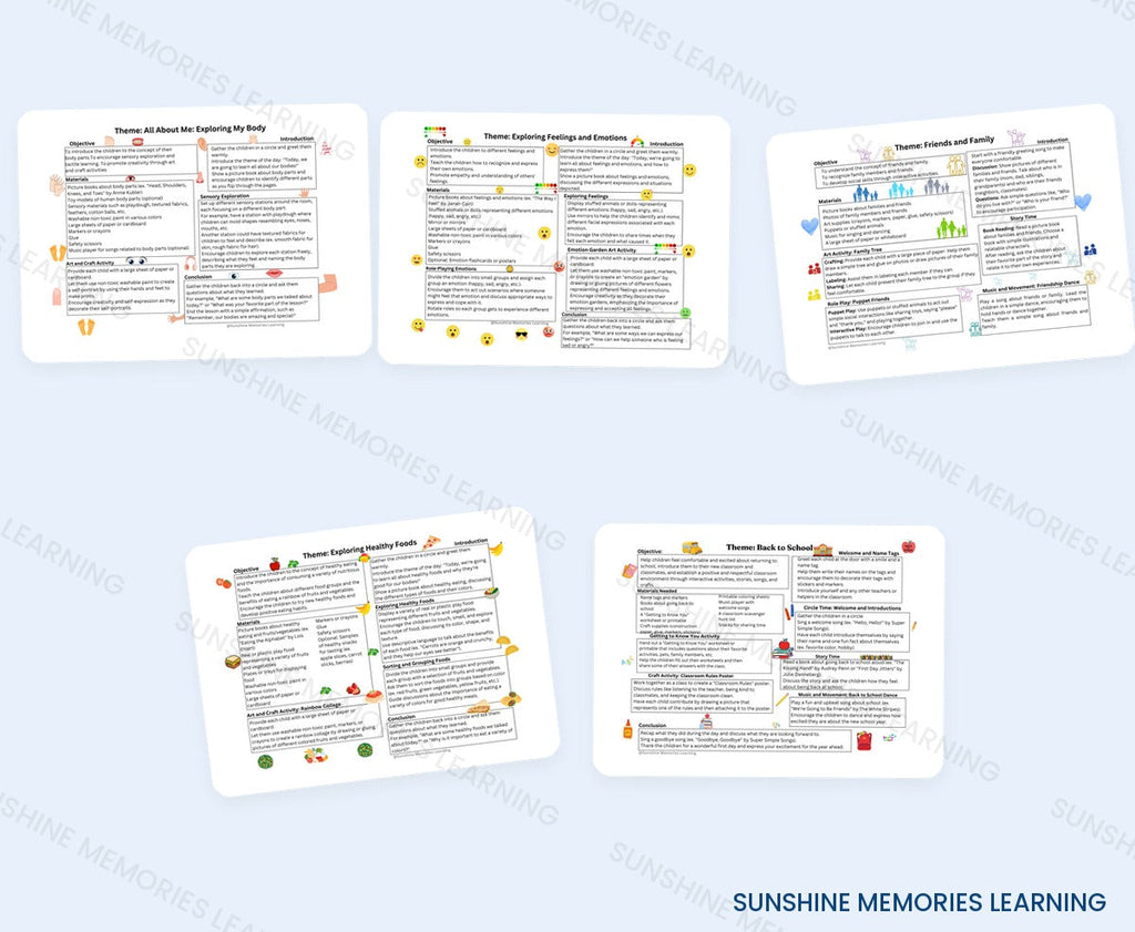 All About Me and Feelings lesson plan sample pages