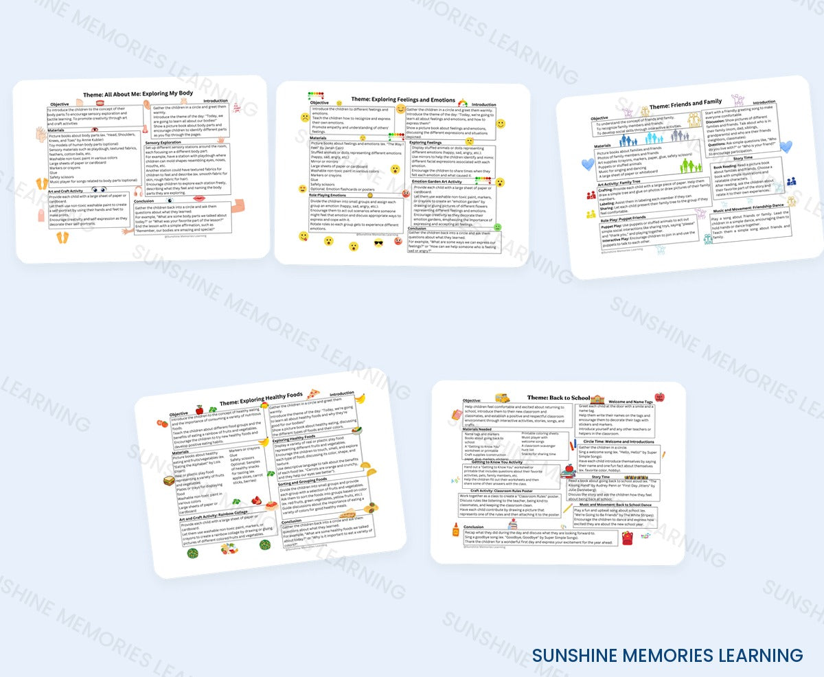 All About Me and Feelings lesson plan sample pages