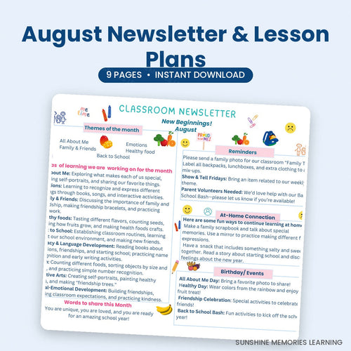 Included in the bundle: August Newsletter and Lesson Plans