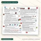 A single full week from the 52-Week Preschool Curriculum shown large, with objective, materials and a full day of activities