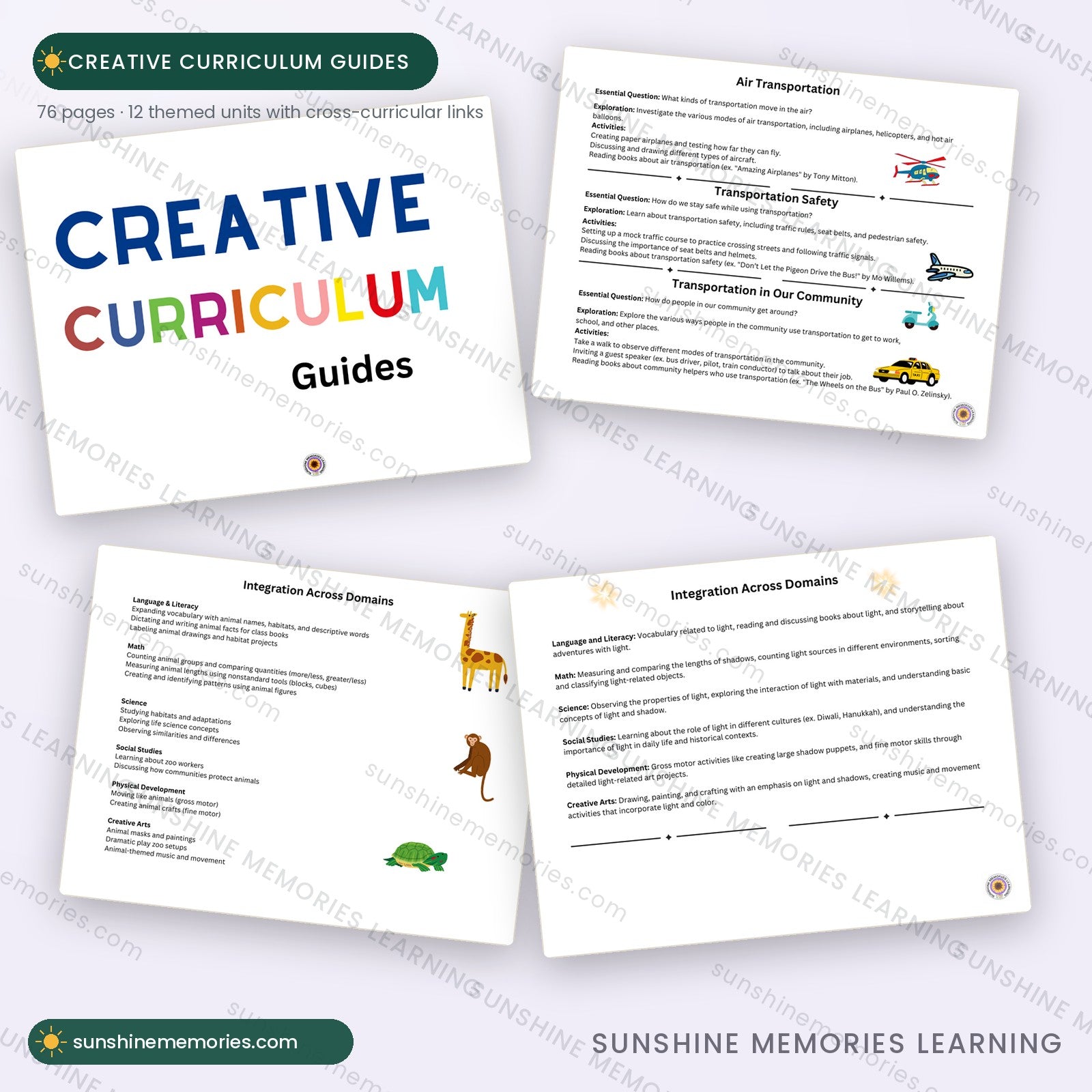 Creative Curriculum Guides - four themed unit pages with essential questions and cross-curricular activities