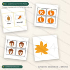 Fall Learning Activities Pack - four pages of shape cards, alphabet matching and tracing practice