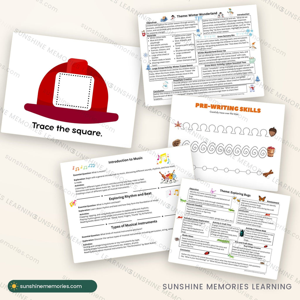 More sample pages from the Complete Preschool Year bundle across community helpers, October and creative unit guides