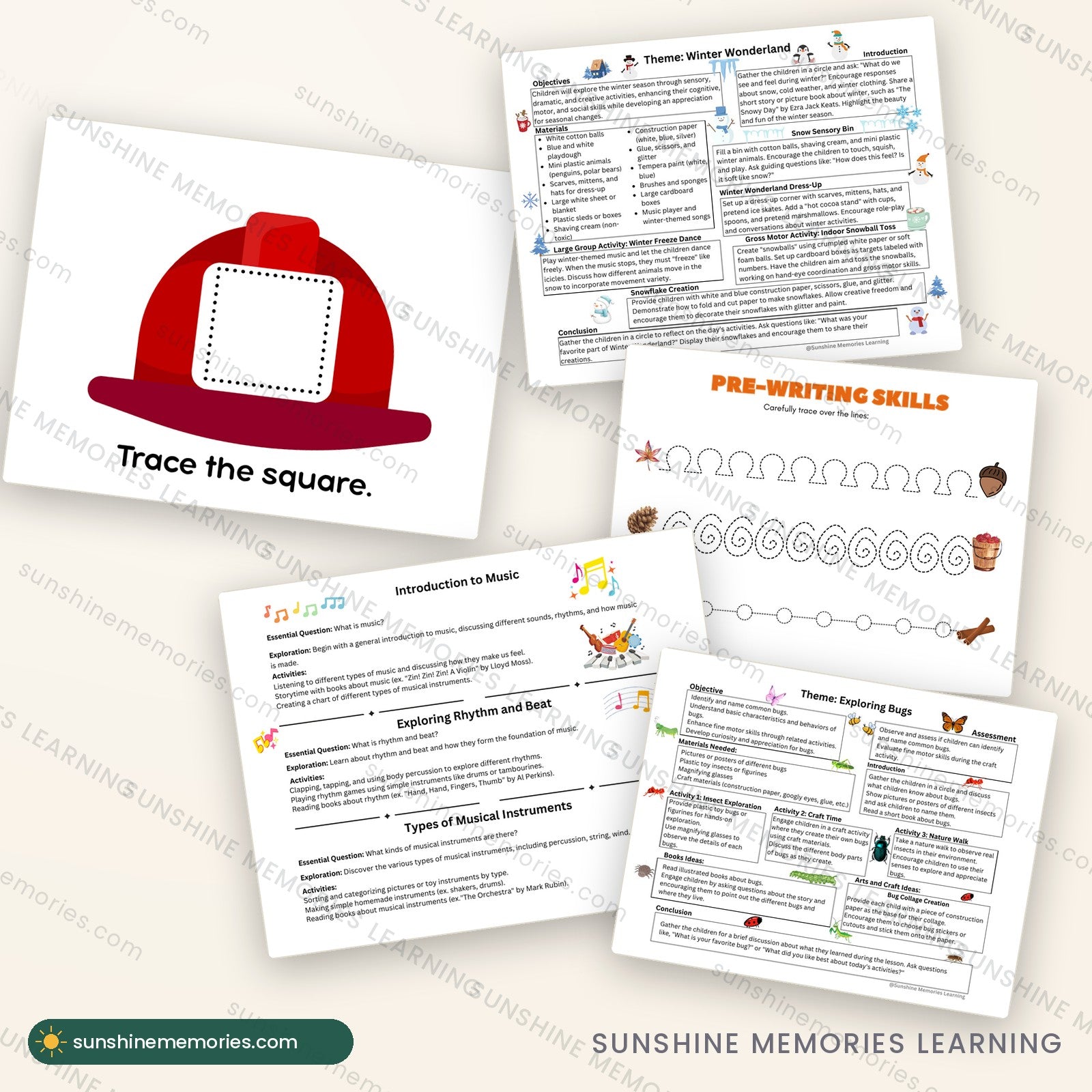 More sample pages from the Complete Preschool Year bundle across community helpers, October and creative unit guides