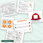 Pages from all six resources in the Complete Preschool Year bundle, including lesson plans, unit guides and activity pages
