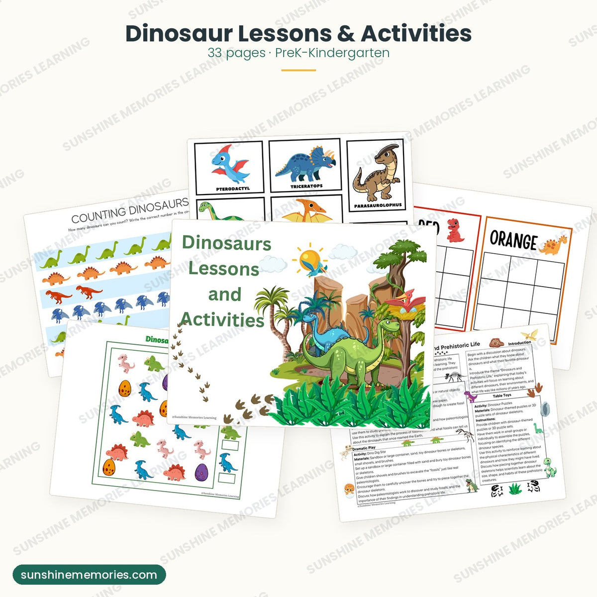 Dinosaur Lessons and Activities: 33 pages of lesson plans and printables for PreK and Kindergarten