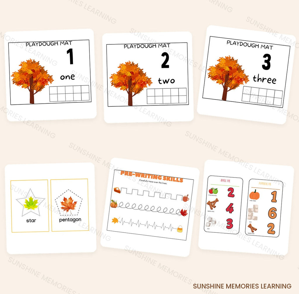 Fall positional word matching cards and shape matching sample pages