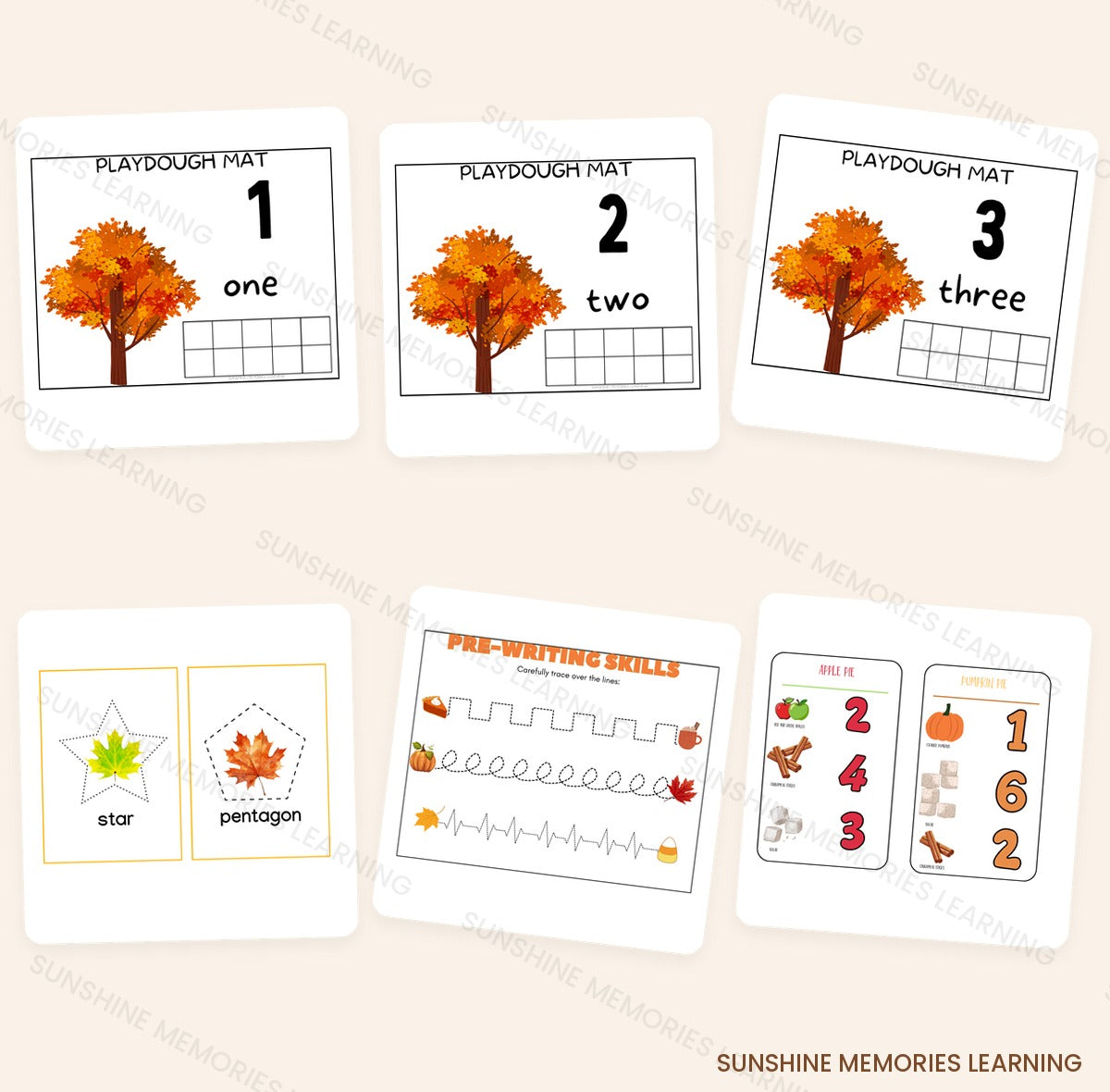 Fall positional word matching cards and shape matching sample pages