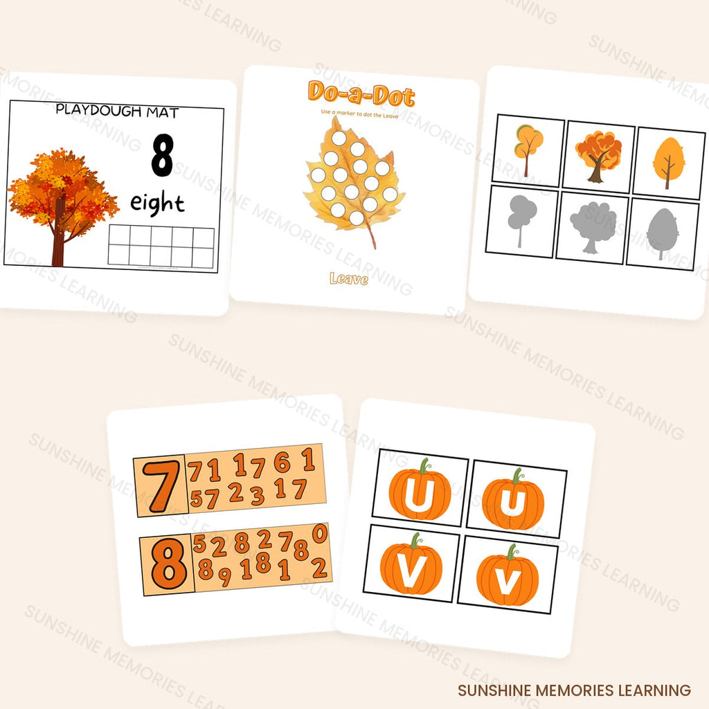 Fall alphabet matching and counting comparison sample pages