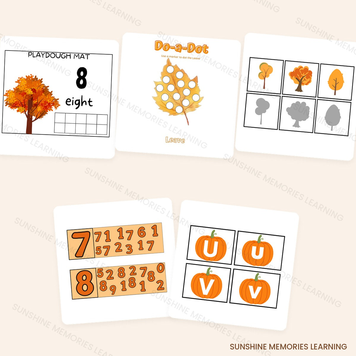 Fall alphabet matching and counting comparison sample pages
