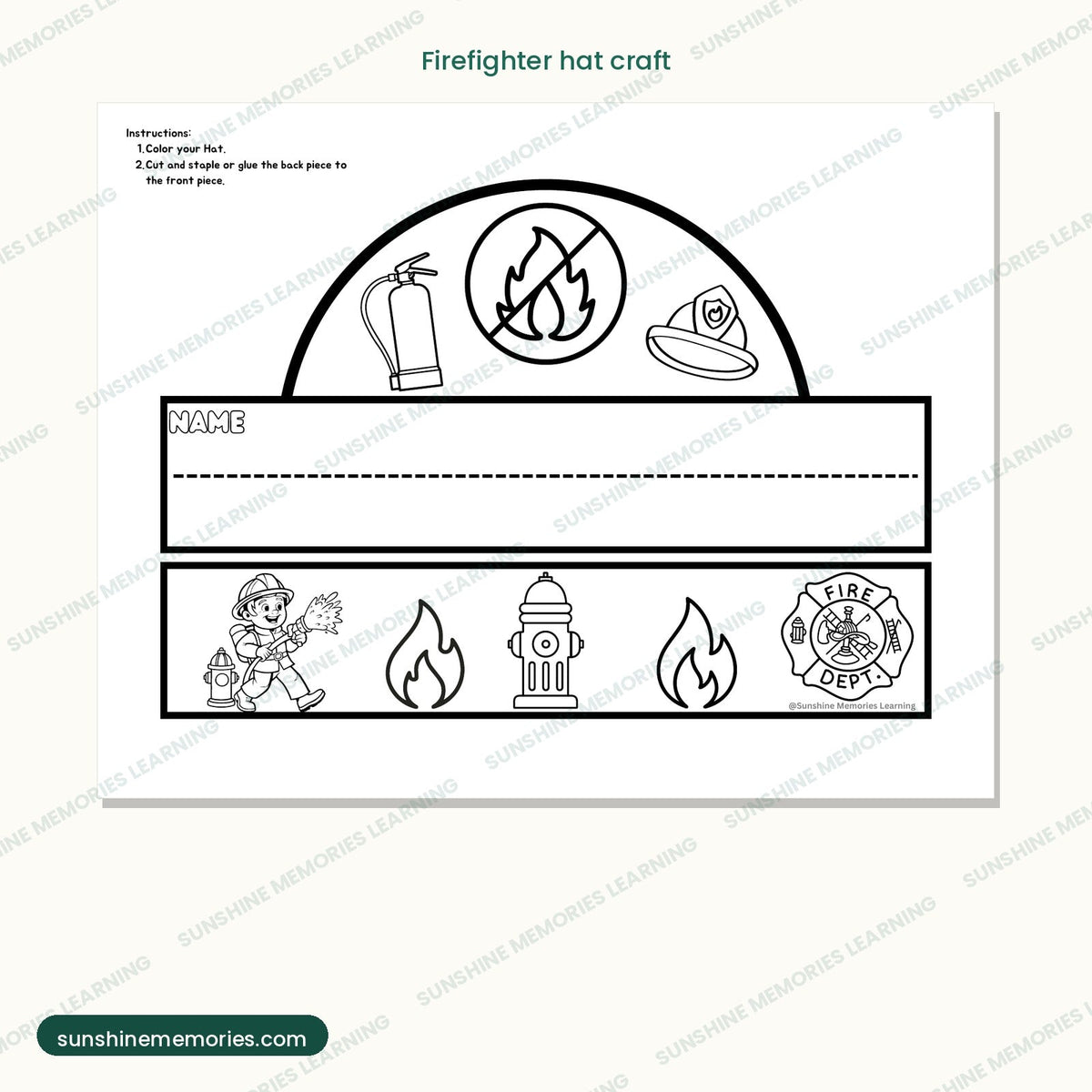 Firefighter hat craft to colour, cut out and wear