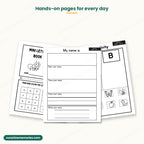 Mini letter book, name practice page and A or B picture sorting activity