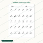 Practice pages running through the 10 and 11 fact families