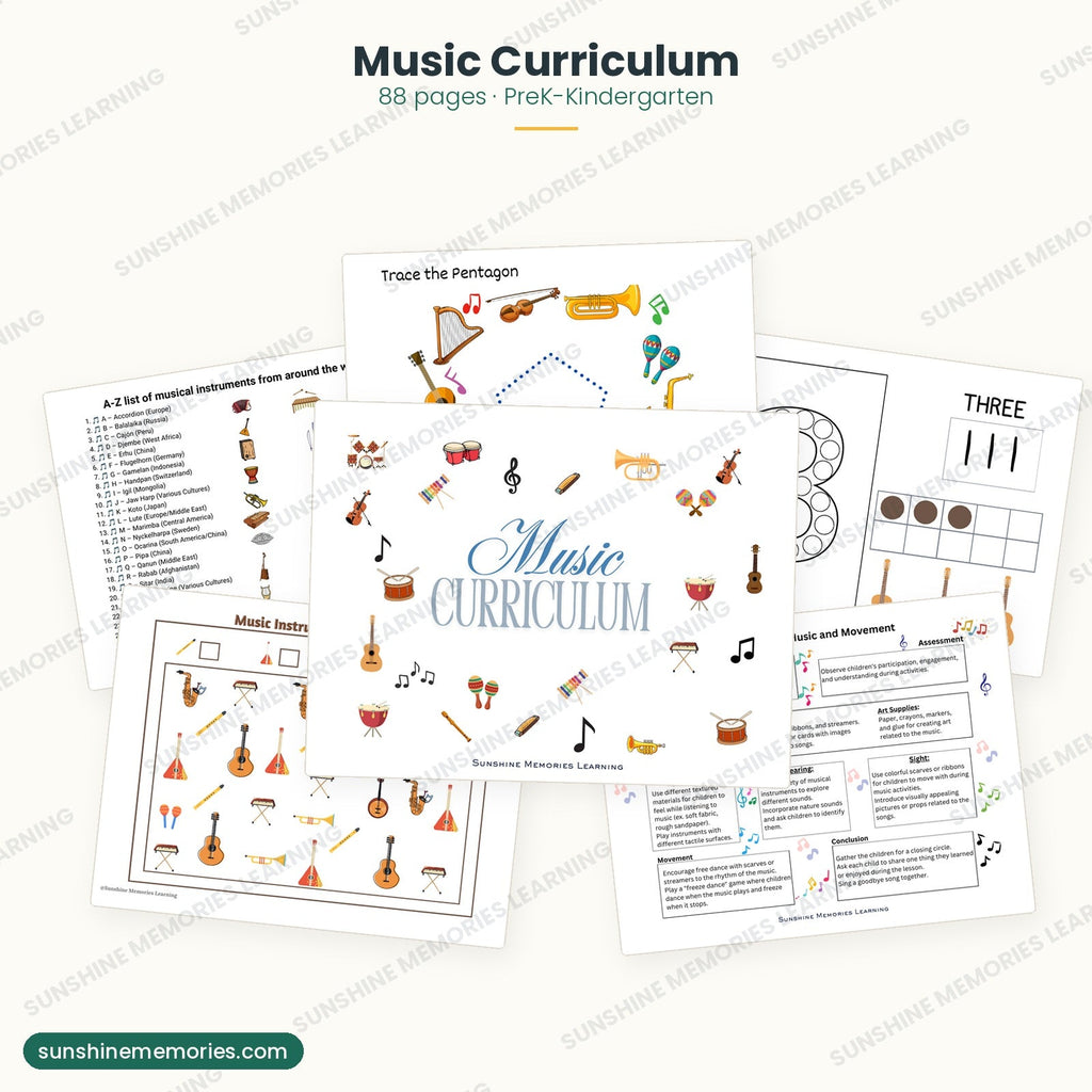 Music Curriculum: 88 pages of lesson plans, songs and printables for PreK and Kindergarten