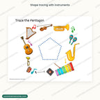 Shape tracing page framed in musical instrument art