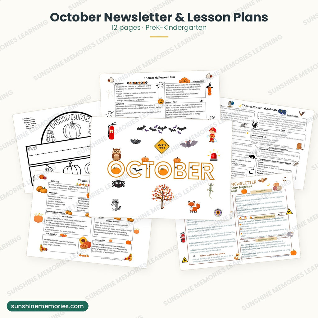 October Newsletter and Lesson Plans: 12 pages for PreK and Kindergarten