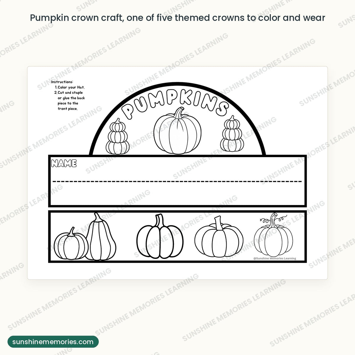 Pumpkin crown craft, one of five themed crowns to color, cut and wear