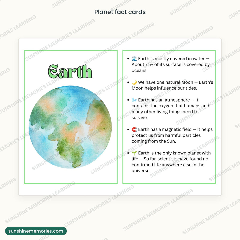 Planet fact cards for the solar system