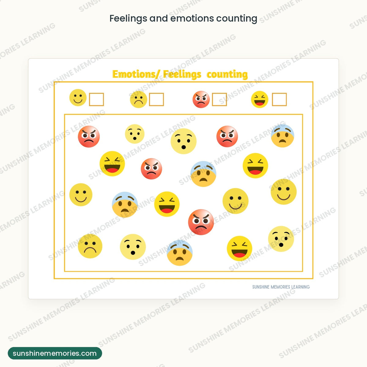 Feelings and emotions counting worksheet